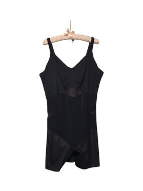 Honeylove Superpower Mid-Thigh Bodysuit Shapewear Open Gusset Black Plus Size 3X